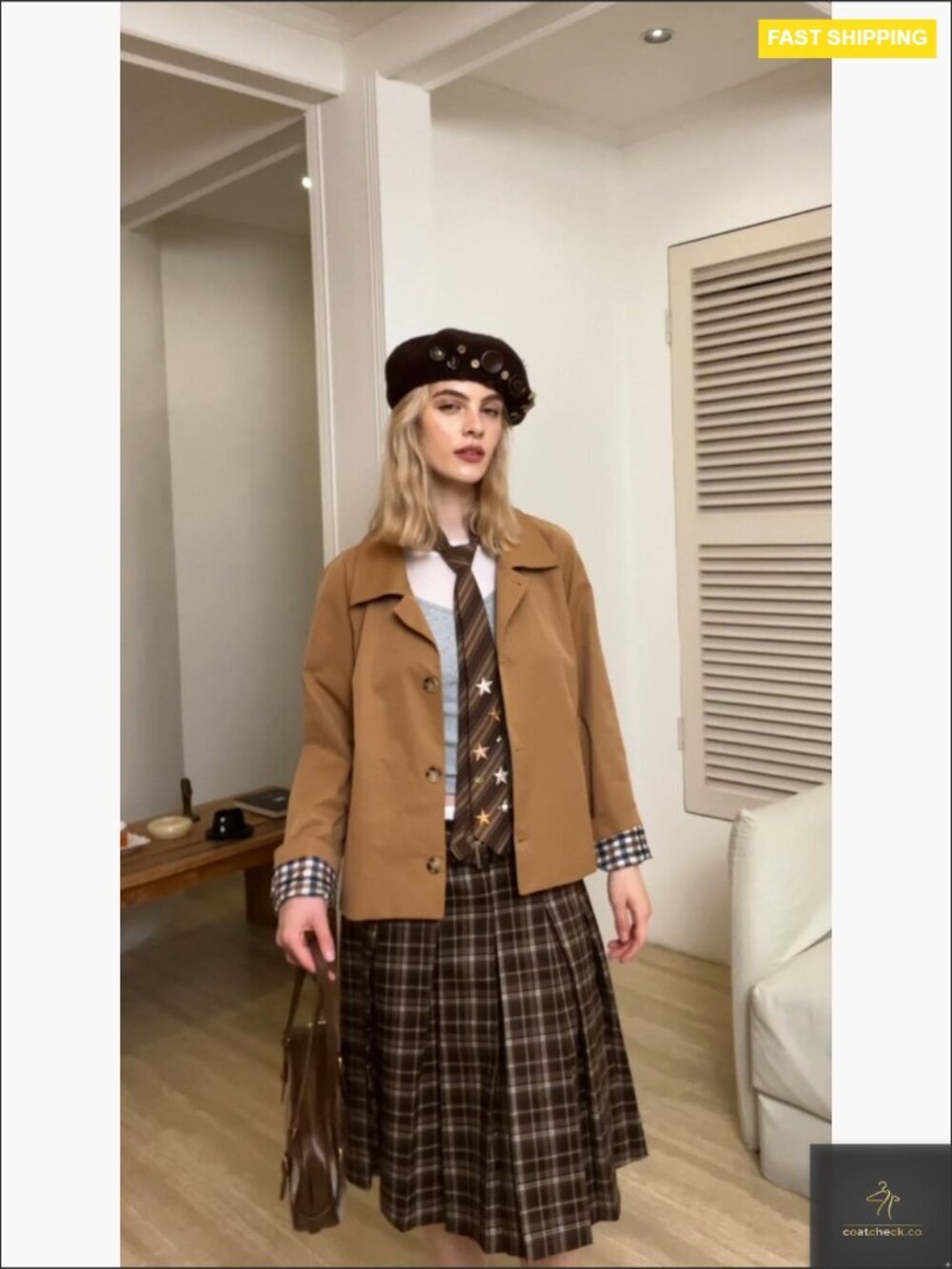Cropped Trench Coat Lightweight Single Breasted Jacket Fall Windbreaker Fashion - Picture 7 of 7